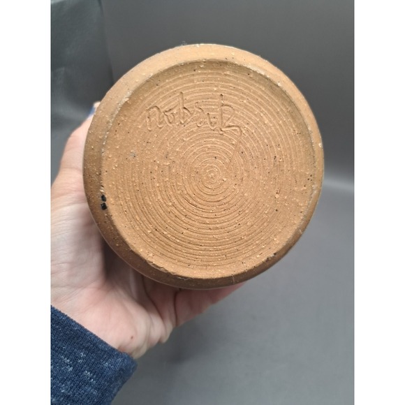 Art Pottery Brown Glazed Snowflake Candle Holder Artist Signed - Picture 14 of 16